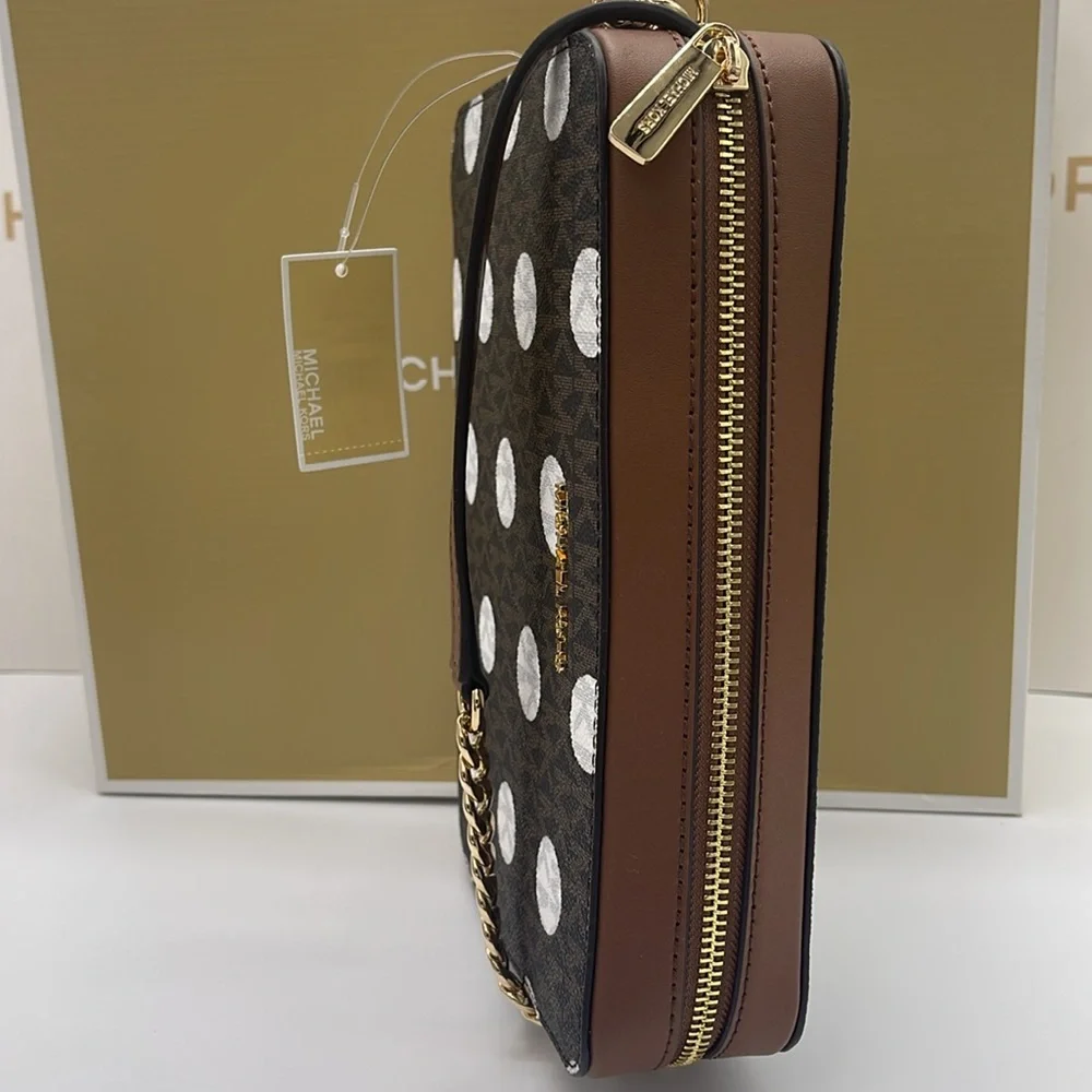 MICHAEL KORS Jet Set Large East West Zip Printed Logo Crossbody Bag Luggage  NWT
